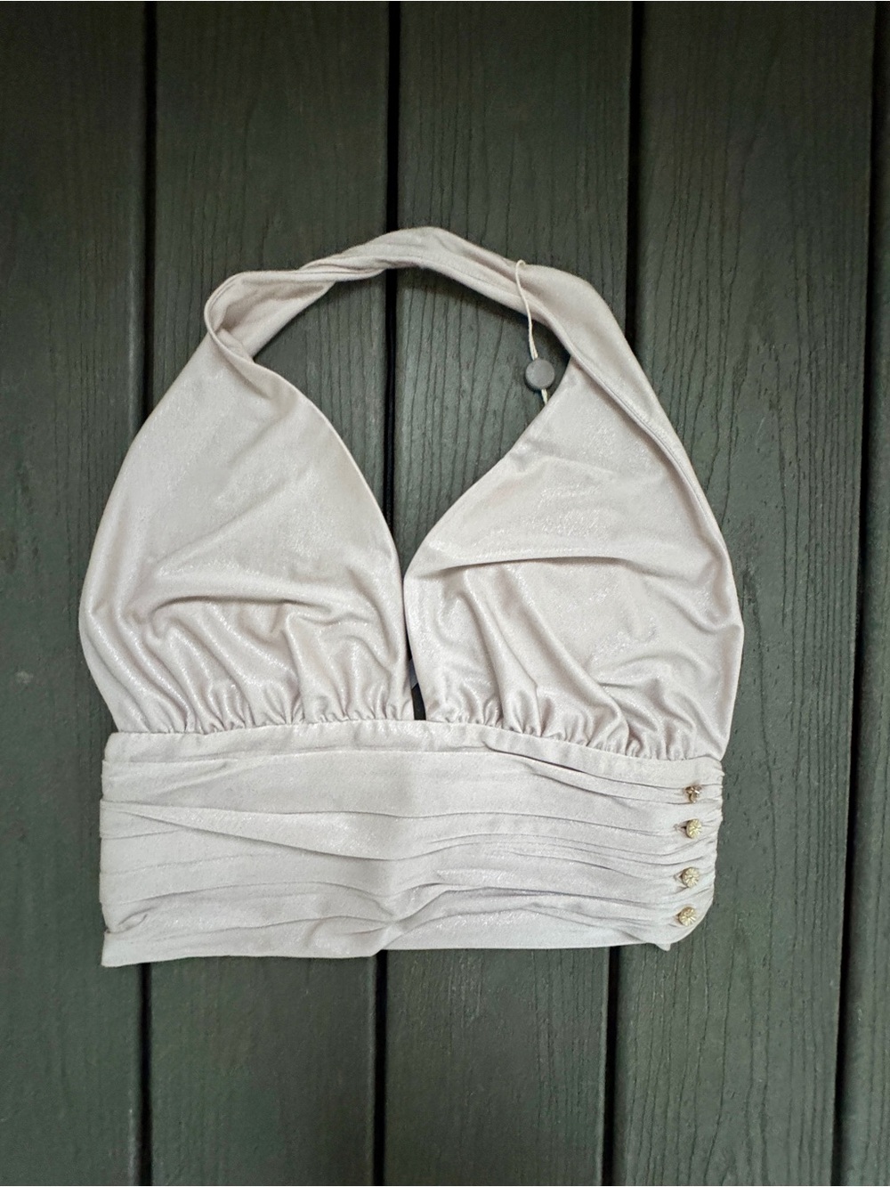 NWT Nora Barth Silver Shimmer Halter Crop Top — Size 44 (IT) / L
